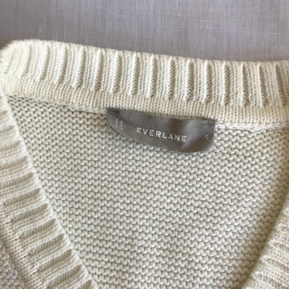 Everlane The Link-Stitch V-Neck Sweater Small Ivory Cream Bone Off White Cotton - Picture 7 of 14